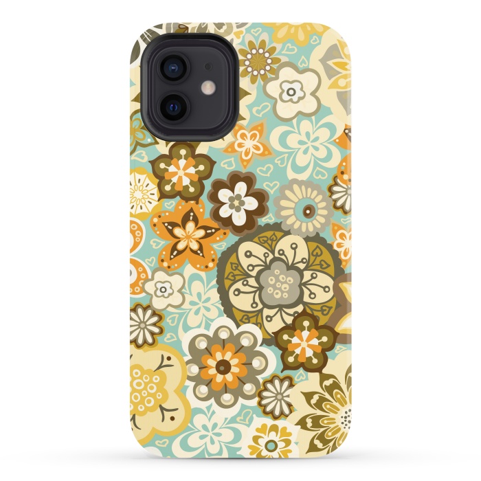 iPhone 12 StrongFit Bouquet of Blooms-Blue and Orange by Paula Ohreen