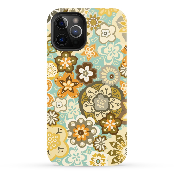 iPhone 12 Pro StrongFit Bouquet of Blooms-Blue and Orange by Paula Ohreen