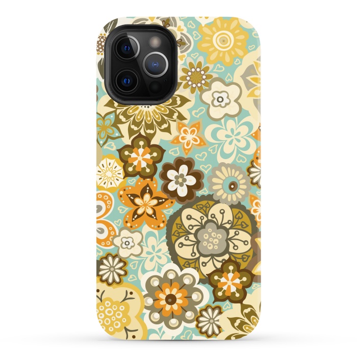 iPhone 12 Pro Max StrongFit Bouquet of Blooms-Blue and Orange by Paula Ohreen