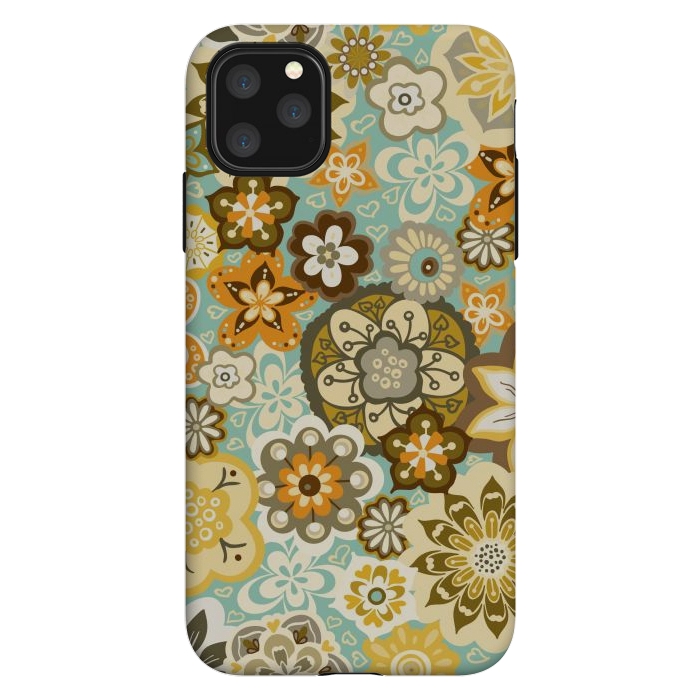 iPhone 11 Pro Max StrongFit Bouquet of Blooms-Blue and Orange by Paula Ohreen