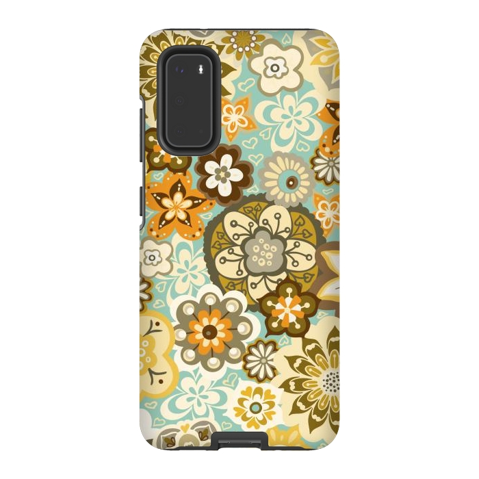 Galaxy S20 StrongFit Bouquet of Blooms-Blue and Orange by Paula Ohreen