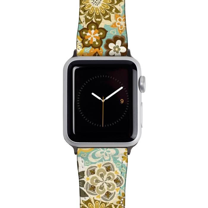 Watch 38mm / 40mm Strap PU leather Bouquet of Blooms-Blue and Orange by Paula Ohreen