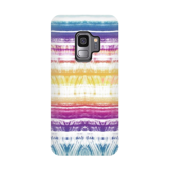 Galaxy S9 StrongFit Rainbow brushed ethnic tie dye stripes by Oana 