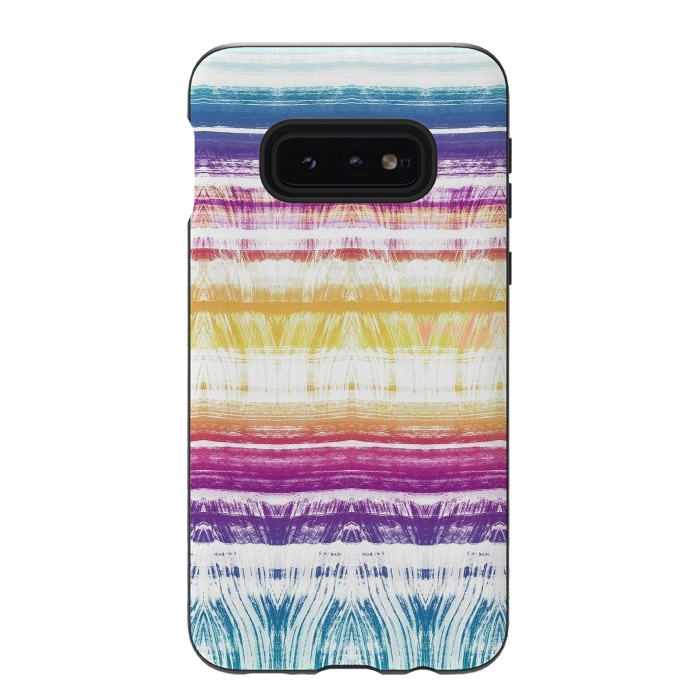 Galaxy S10e StrongFit Rainbow brushed ethnic tie dye stripes by Oana 