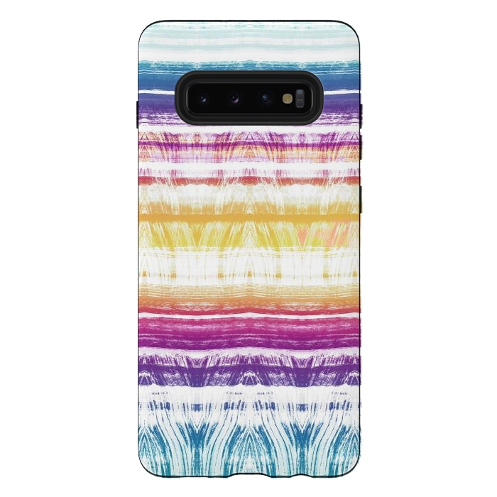 Galaxy S10 plus StrongFit Rainbow brushed ethnic tie dye stripes by Oana 