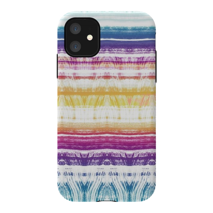 iPhone 11 StrongFit Rainbow brushed ethnic tie dye stripes by Oana 