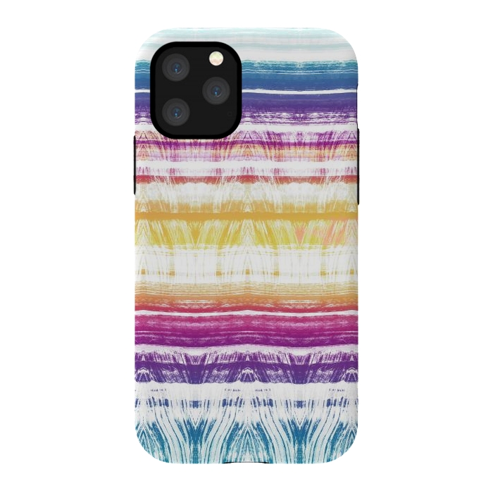 iPhone 11 Pro StrongFit Rainbow brushed ethnic tie dye stripes by Oana 