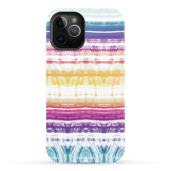 iPhone 12 Pro StrongFit Rainbow brushed ethnic tie dye stripes by Oana 