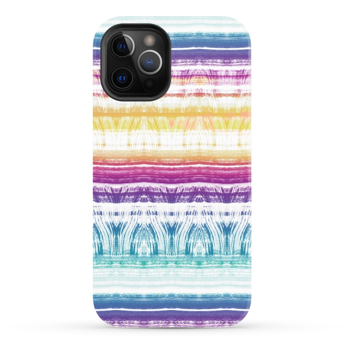 iPhone 12 Pro Max StrongFit Rainbow brushed ethnic tie dye stripes by Oana 