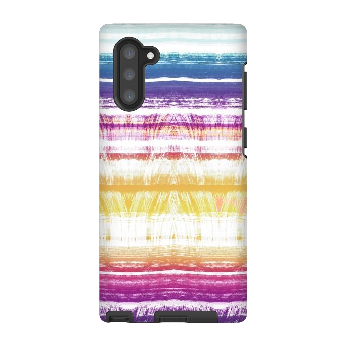 Galaxy Note 10 StrongFit Rainbow brushed ethnic tie dye stripes by Oana 
