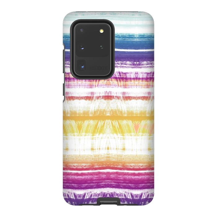 Galaxy S20 Ultra StrongFit Rainbow brushed ethnic tie dye stripes by Oana 