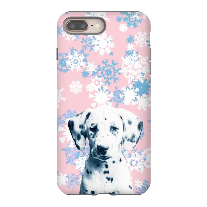 iPhone 7 plus StrongFit Pink blue dalmatian and snowflakes by Oana 