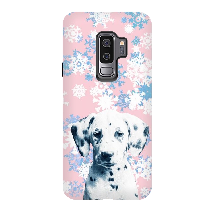 Galaxy S9 plus StrongFit Pink blue dalmatian and snowflakes by Oana 