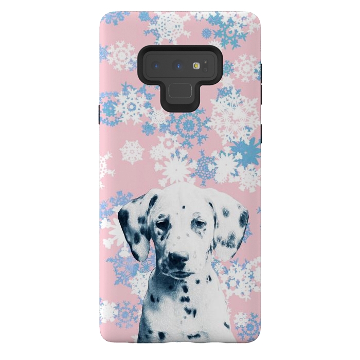 Galaxy Note 9 StrongFit Pink blue dalmatian and snowflakes by Oana 