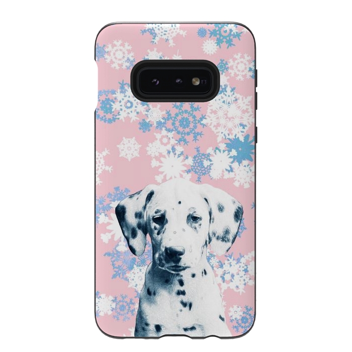 Galaxy S10e StrongFit Pink blue dalmatian and snowflakes by Oana 