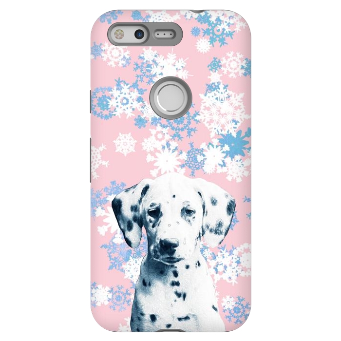 Pixel StrongFit Pink blue dalmatian and snowflakes by Oana 