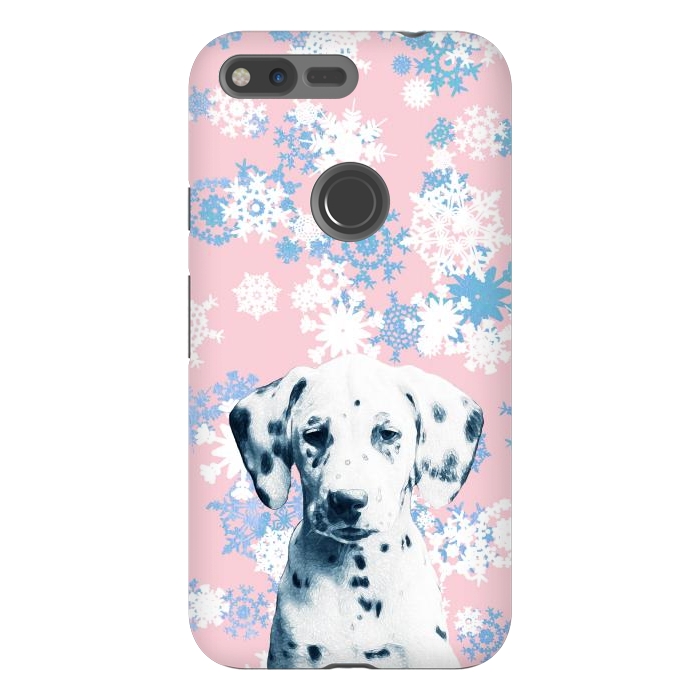 Pixel XL StrongFit Pink blue dalmatian and snowflakes by Oana 