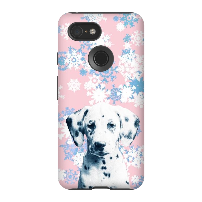 Pixel 3 StrongFit Pink blue dalmatian and snowflakes by Oana 