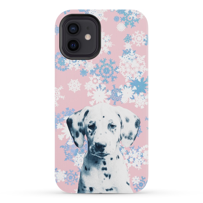 iPhone 12 mini StrongFit Pink blue dalmatian and snowflakes by Oana 