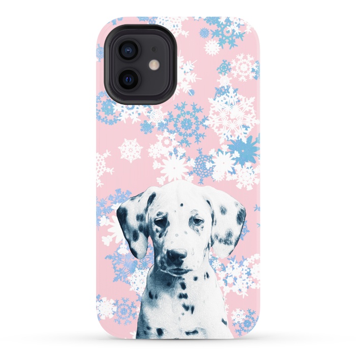 iPhone 12 StrongFit Pink blue dalmatian and snowflakes by Oana 