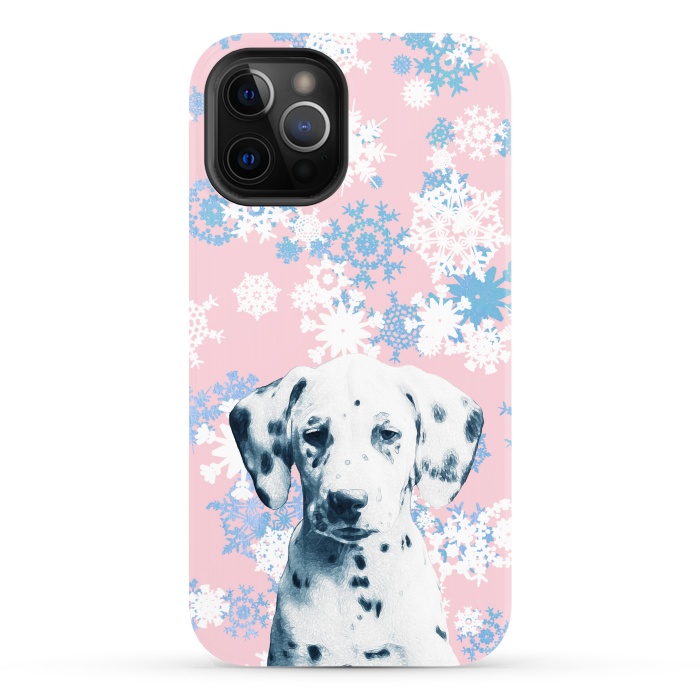 iPhone 12 Pro StrongFit Pink blue dalmatian and snowflakes by Oana 