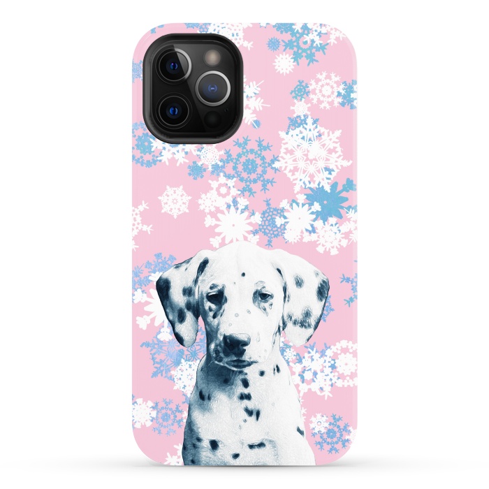 iPhone 12 Pro Max StrongFit Pink blue dalmatian and snowflakes by Oana 