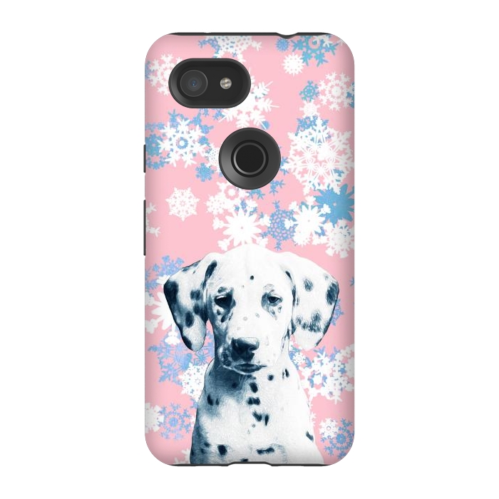 Pixel 3A StrongFit Pink blue dalmatian and snowflakes by Oana 