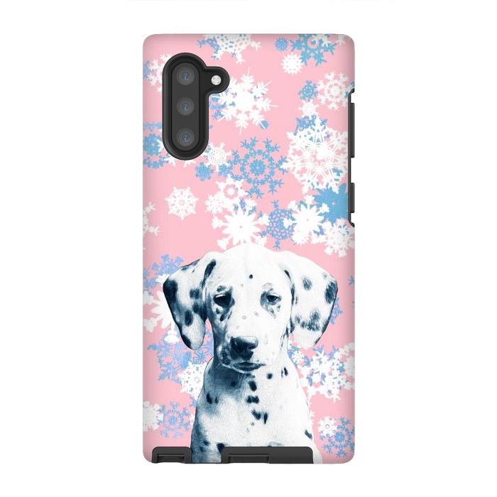 Galaxy Note 10 StrongFit Pink blue dalmatian and snowflakes by Oana 