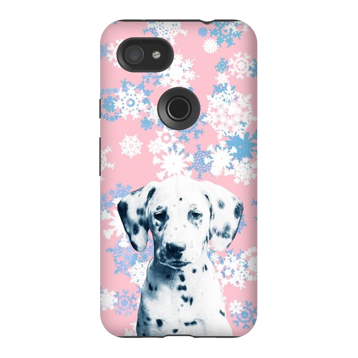 Pixel 3AXL StrongFit Pink blue dalmatian and snowflakes by Oana 