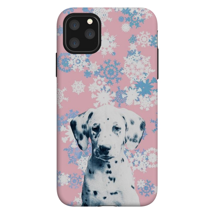 iPhone 11 Pro Max StrongFit Pink blue dalmatian and snowflakes by Oana 