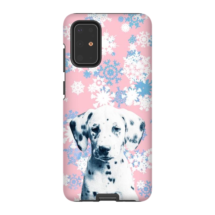Galaxy S20 Plus StrongFit Pink blue dalmatian and snowflakes by Oana 