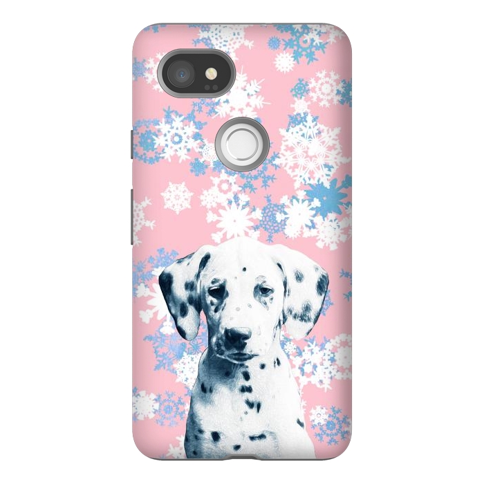 Pixel 2XL StrongFit Pink blue dalmatian and snowflakes by Oana 