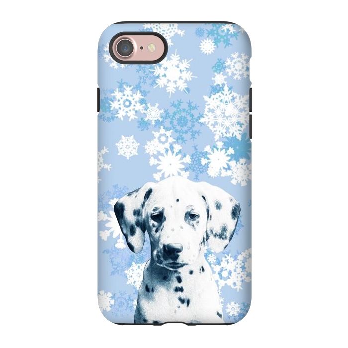 iPhone 7 StrongFit Cute dalmatian and blue white snowflakes by Oana 