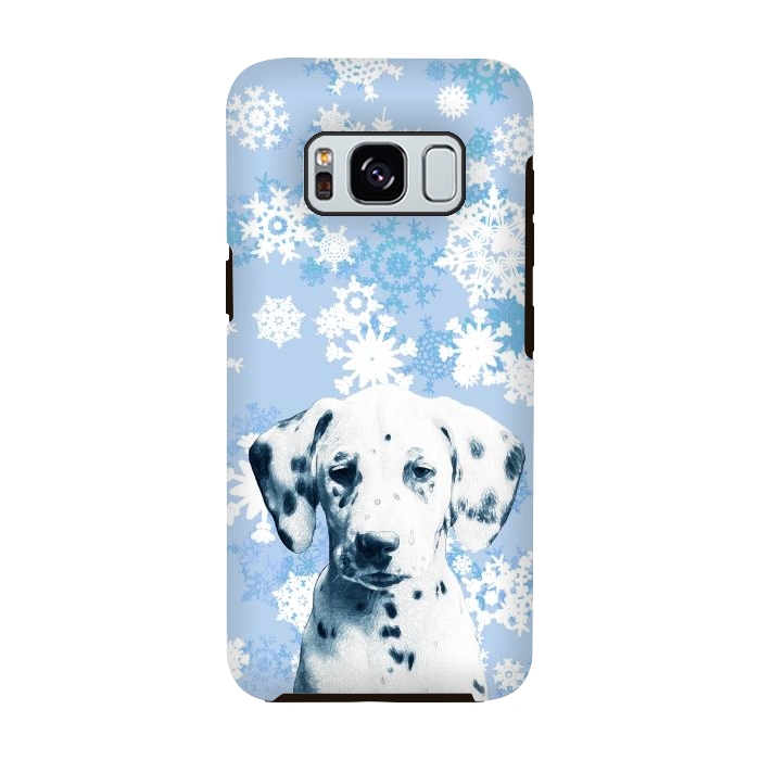 Galaxy S8 StrongFit Cute dalmatian and blue white snowflakes by Oana 