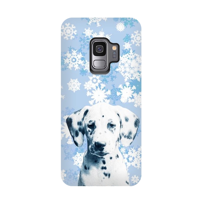 Galaxy S9 StrongFit Cute dalmatian and blue white snowflakes by Oana 