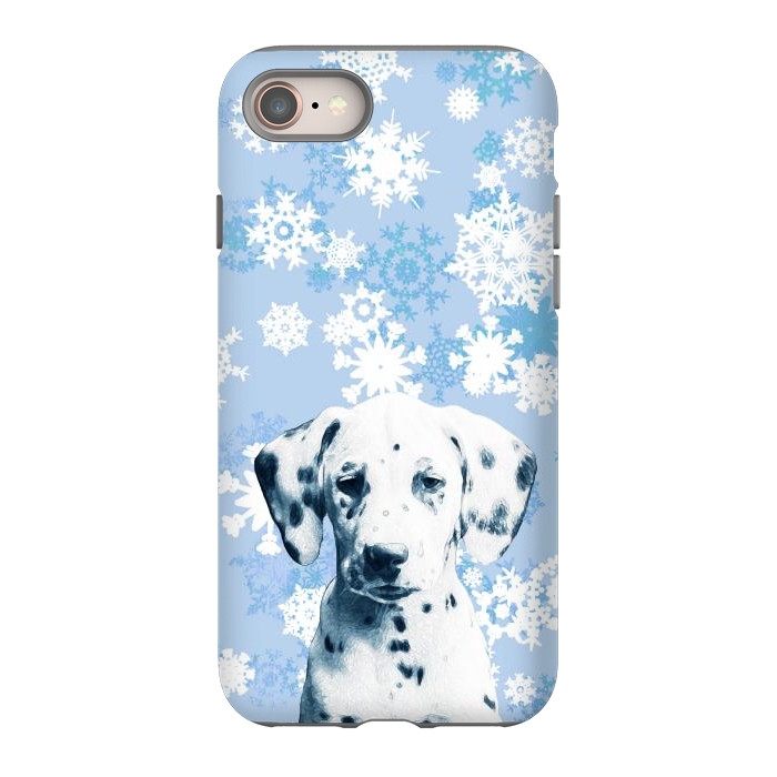 iPhone 8 StrongFit Cute dalmatian and blue white snowflakes by Oana 