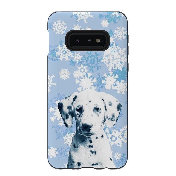 Galaxy S10e StrongFit Cute dalmatian and blue white snowflakes by Oana 