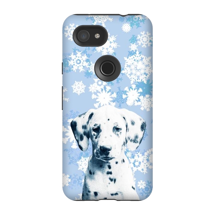 Pixel 3A StrongFit Cute dalmatian and blue white snowflakes by Oana 