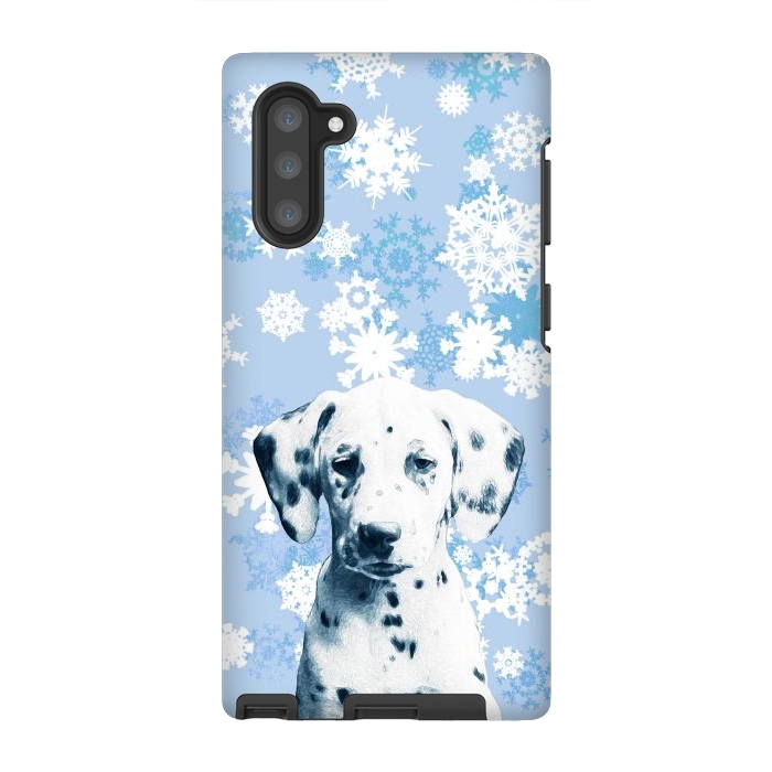 Galaxy Note 10 StrongFit Cute dalmatian and blue white snowflakes by Oana 