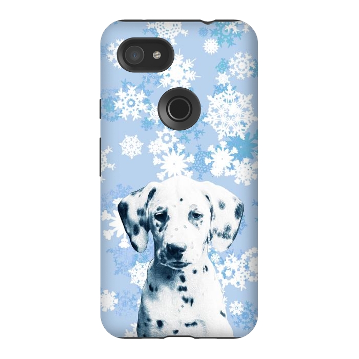 Pixel 3AXL StrongFit Cute dalmatian and blue white snowflakes by Oana 