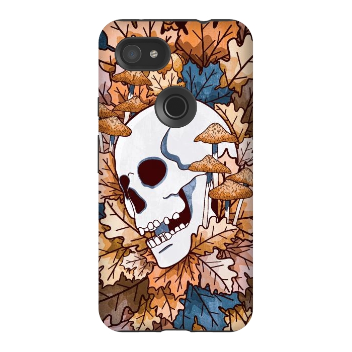 Pixel 3AXL StrongFit The autumnal skull and mushrooms by Steve Wade (Swade)