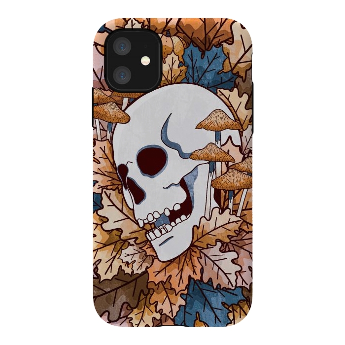 iPhone 11 StrongFit The autumnal skull and mushrooms by Steve Wade (Swade)
