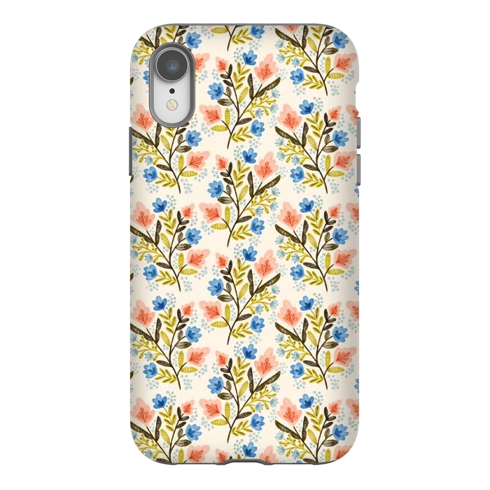 iPhone Xr StrongFit Peach and Blue Floral by Noonday Design