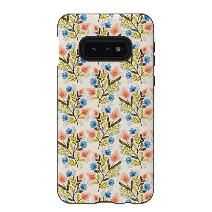 Galaxy S10e StrongFit Peach and Blue Floral by Noonday Design