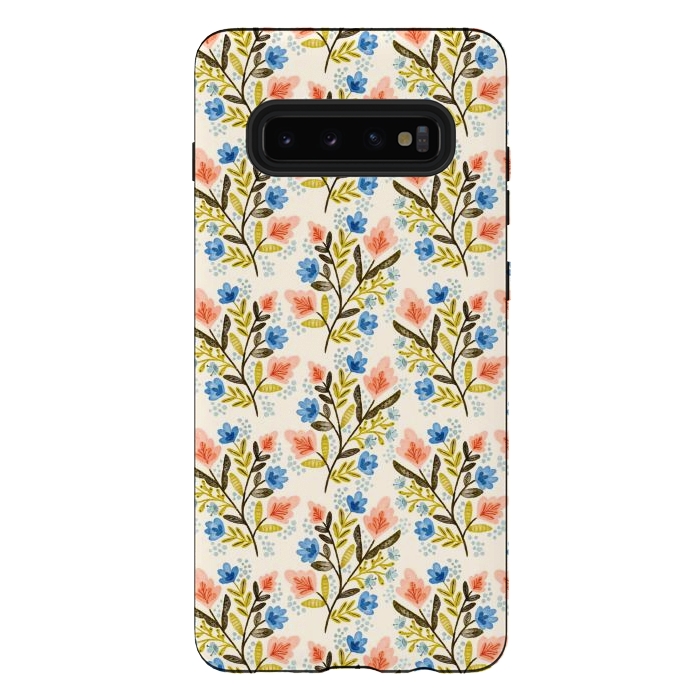 Galaxy S10 plus StrongFit Peach and Blue Floral by Noonday Design
