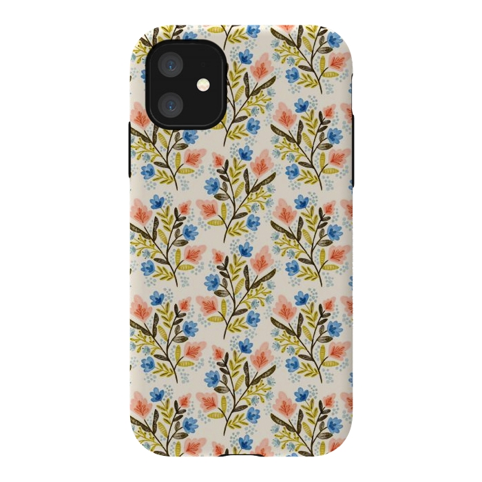 iPhone 11 StrongFit Peach and Blue Floral by Noonday Design