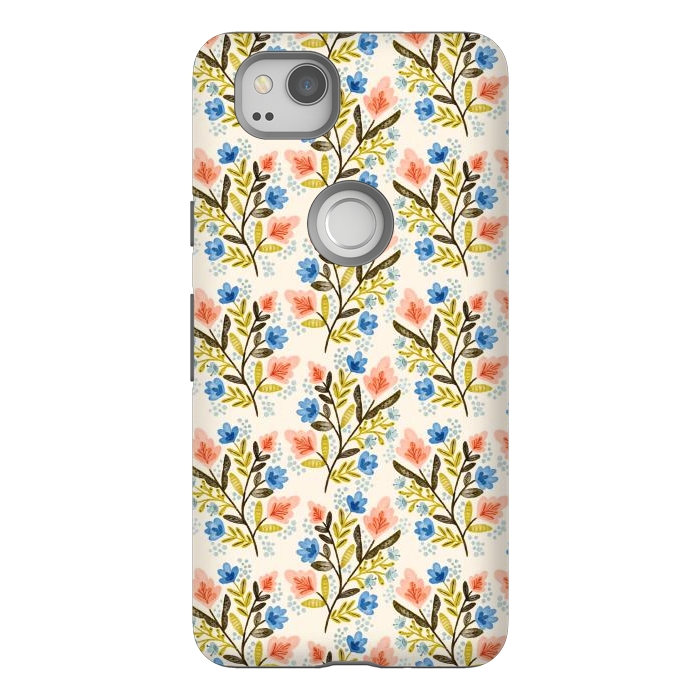 Pixel 2 StrongFit Peach and Blue Floral by Noonday Design