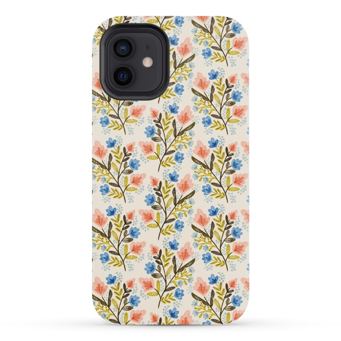 iPhone 12 mini StrongFit Peach and Blue Floral by Noonday Design