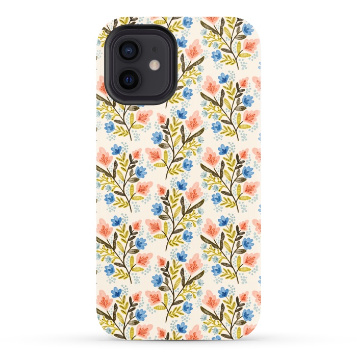iPhone 12 StrongFit Peach and Blue Floral by Noonday Design