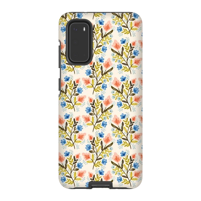 Galaxy S20 StrongFit Peach and Blue Floral by Noonday Design